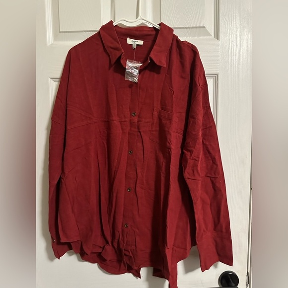 Hayden Tops - Hayden Long Sleeve Button up Cotton / Linen Shirt split opening back & pocket XL